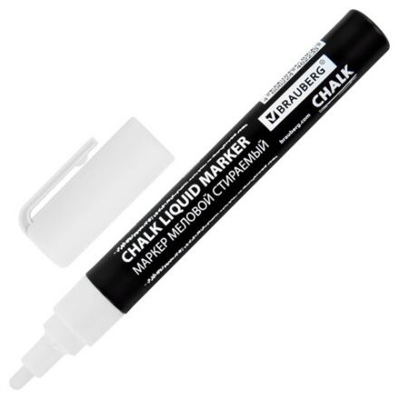 Маркер меловой CHALK LIQUID MARKER, БЕЛЫЙ, 3 мм, стираемый, BRAUBERG "CHALK", 152585