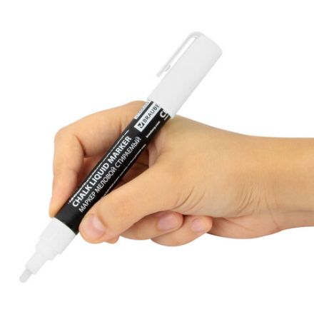 Маркер меловой CHALK LIQUID MARKER, БЕЛЫЙ, 3 мм, стираемый, BRAUBERG "CHALK", 152585