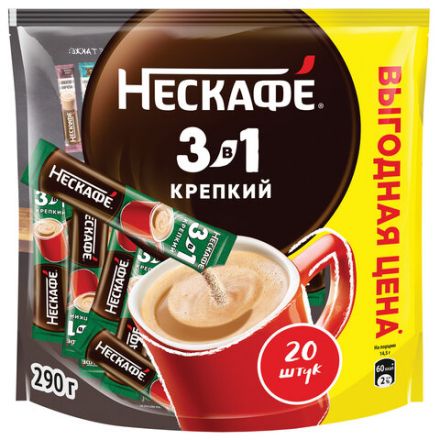 Кофе растворимый порционный NESCAFE "3 в 1 Крепкий", КОМПЛЕКТ 20 пакетиков по 14,5 г, 12460873 Кофе растворимый порционный NESCAFE "3 в 1 Крепкий", КОМПЛЕКТ 20 пакетиков по 14,5 г, 12460873