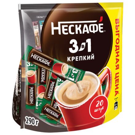 Кофе растворимый порционный NESCAFE "3 в 1 Крепкий", КОМПЛЕКТ 20 пакетиков по 14,5 г, 12460873 Кофе растворимый порционный NESCAFE "3 в 1 Крепкий", КОМПЛЕКТ 20 пакетиков по 14,5 г, 12460873