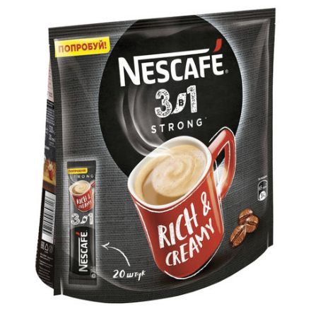 Кофе растворимый порционный NESCAFE "3 в 1 Крепкий", КОМПЛЕКТ 20 пакетиков по 14,5 г, 12460873 Кофе растворимый порционный NESCAFE "3 в 1 Крепкий", КОМПЛЕКТ 20 пакетиков по 14,5 г, 12460873