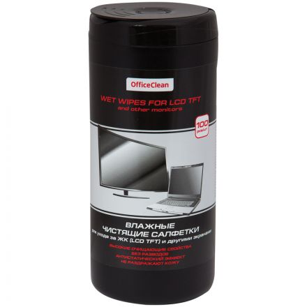 Салфетки чистящие влажные OfficeClean "PRO" для ЖК и других экранов, в тубе, 100шт. Салфетки чистящие влажные OfficeClean "PRO" для ЖК и других экранов, в тубе, 100шт.