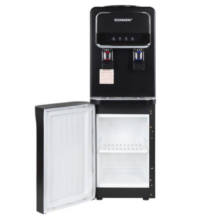 Кулер для воды SONNEN FSE-02WBc, напольный, НАГРЕВ/ОХЛАЖДЕНИЕ ЭЛЕКТРОННОЕ, шкаф, 2 крана, черный, 456168