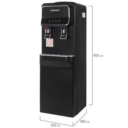 Кулер для воды SONNEN FSE-02WBc, напольный, НАГРЕВ/ОХЛАЖДЕНИЕ ЭЛЕКТРОННОЕ, шкаф, 2 крана, черный, 456168