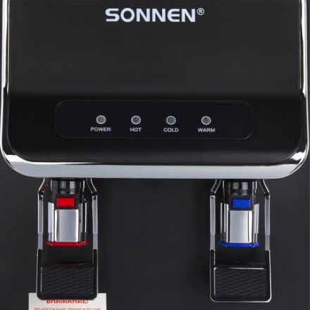 Кулер для воды SONNEN FSE-02WBc, напольный, НАГРЕВ/ОХЛАЖДЕНИЕ ЭЛЕКТРОННОЕ, шкаф, 2 крана, черный, 456168