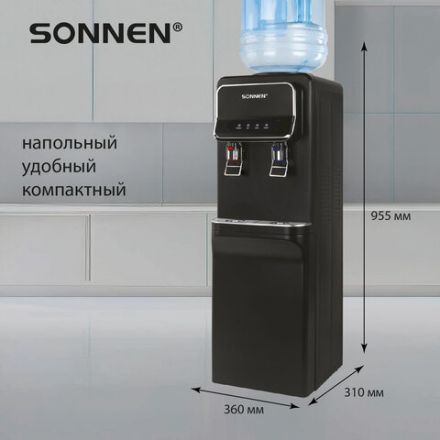 Кулер для воды SONNEN FSE-02WBc, напольный, НАГРЕВ/ОХЛАЖДЕНИЕ ЭЛЕКТРОННОЕ, шкаф, 2 крана, черный, 456168