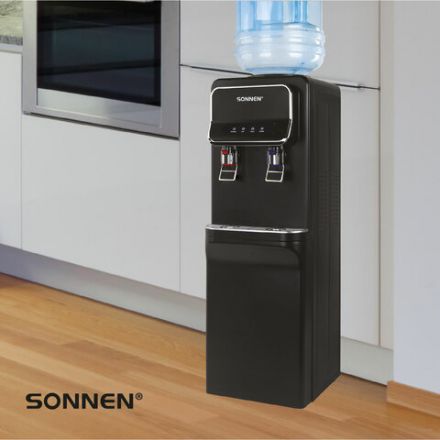 Кулер для воды SONNEN FSE-02WBc, напольный, НАГРЕВ/ОХЛАЖДЕНИЕ ЭЛЕКТРОННОЕ, шкаф, 2 крана, черный, 456168