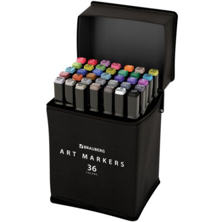 Маркеры для скетчинга двусторонние, НАБОР 36 шт, текстильный чехол, BRAUBERG, 152230