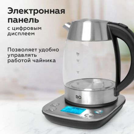 Чайник BQ (БИ-КЬЮ) KT1703G, 1,7 л, 2200 Вт, закрытый нагревательный элемент, ТЕРМОРЕГУЛЯТОР, стекло, 86197970