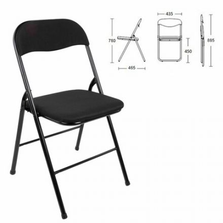 Стул складной BRABIX "Golf CF-007", чёрный каркас, чёрная ткань, гофрокороб, 533025