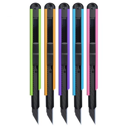 Нож канцелярский 9мм Berlingo "Color Zone", черное лезвие, auto-lock, металл. направл., ассорти, евро