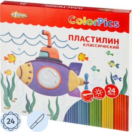 Пластилин №1 School ColorPics набор 24 цв, 480г, со стеком, картон