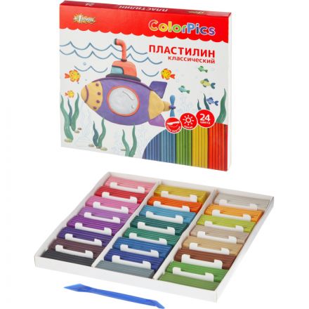 Пластилин №1 School ColorPics набор 24 цв, 480г, со стеком, картон