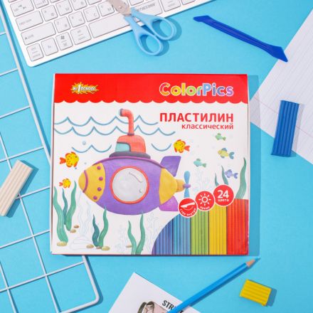 Пластилин №1 School ColorPics набор 24 цв, 480г, со стеком, картон