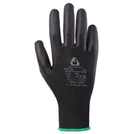 Перчатки нейлоновые JETA SAFETY, полиуретановое покрытие, КОМПЛЕКТ 12 пар, размер 9, L (большой), черные, JP011b, JP011b-L Перчатки нейлоновые JETA SAFETY, полиуретановое покрытие, КОМПЛЕКТ 12 пар, размер 9, L (большой), черные, JP011b, JP011b-L