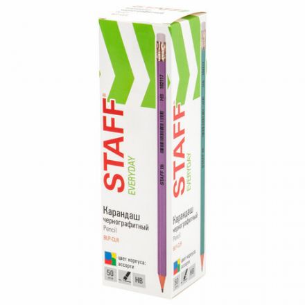 Карандаш чернографитный с ластиком STAFF EVERYDAY BLP-CLR, 1 шт., НВ, цвет корпуса ассорти, 182117 Карандаш чернографитный с ластиком STAFF EVERYDAY BLP-CLR, 1 шт., НВ, цвет корпуса ассорти, 182117