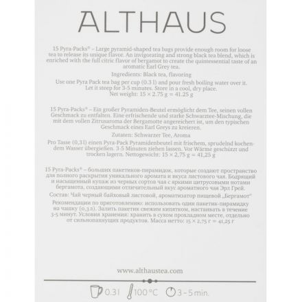 Чай Althaus Pira Pack Royal Earl Grey черный с бергам., 15пак TALTHL-P00004