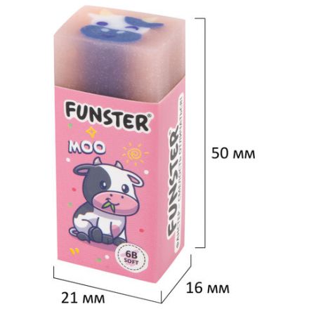 Ластик FUNSTER (ФАНСТЕР) "PETS", 50х21х16 мм, прямоугольный, картонный держатель, экологичный ПВХ, ассорти, 272725