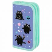 Пенал ПИФАГОР, 2 отделения, ламинированный картон, 19х11 см, "Funny cats", 273481