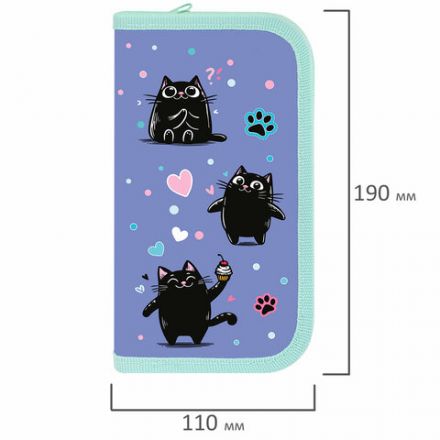 Пенал ПИФАГОР, 2 отделения, ламинированный картон, 19х11 см, "Funny cats", 273481