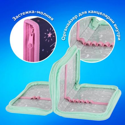 Пенал ПИФАГОР, 2 отделения, ламинированный картон, 19х11 см, "Funny cats", 273481