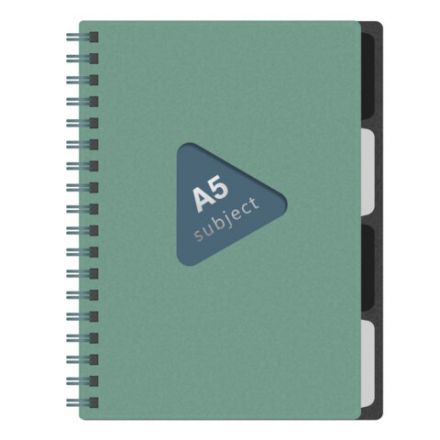 Тетрадь обложка пластик, А5 80 л., гребень, 4 разделителя, клетка, BRAUBERG, зеленый, 405367