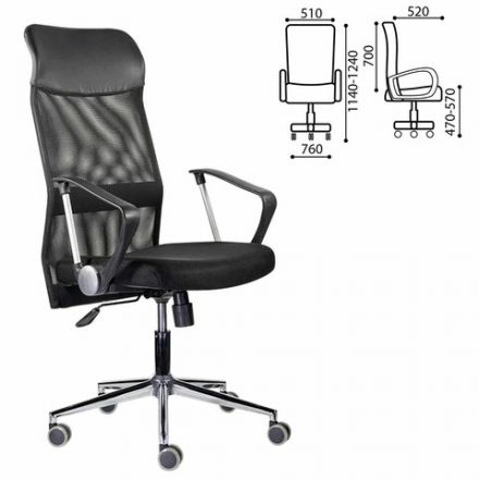 Кресло "Директ Лайт" МС-040, высокая спинка, с подлокотниками, хром, черное