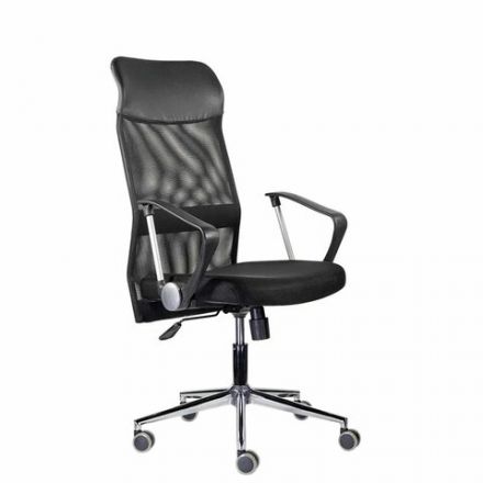 Кресло "Директ Лайт" МС-040, высокая спинка, с подлокотниками, хром, черное