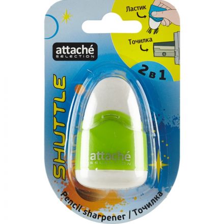Точилка Attache Selection с контейнером и ластиком зеленая/белая