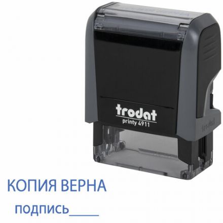 Штамп стандартный "КОПИЯ ВЕРНА, подпись", оттиск 38х14 мм, синий, TRODAT 4911P4-3.42, 54194
