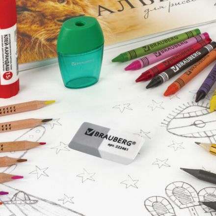 Ластик BRAUBERG "Assistant", 41х14х8 мм, серо-белый, прямоугольный, скошенные края, 222461