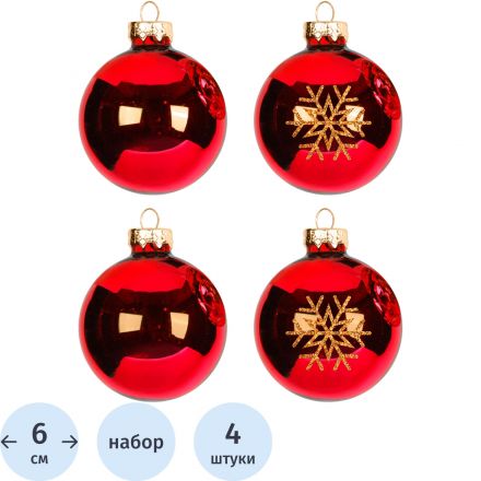 Набор шаров из стекла, набор из 4 штук 6х6х6см арт.93200