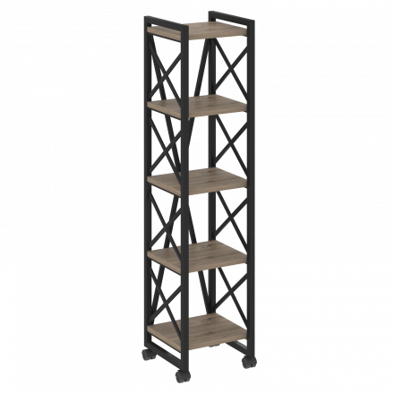Loft Стеллаж на колесных опорах-5 полок VR.L-MST.K-5.4 Тиквуд тёмный/Чёрный металл 400*400*1704