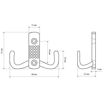 Вешалка настенная УЗК Крючок двухрожковый СТАНДАРТ 212 B CP (10192), хром