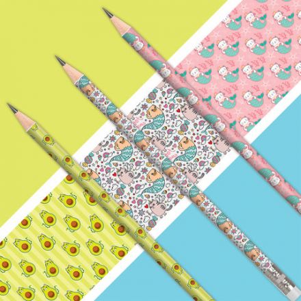 Карандаш чернографитный ЮНЛАНДИЯ "МАГИЯ", 1 шт., HB, с ластиком, корпус ассорти, 181778