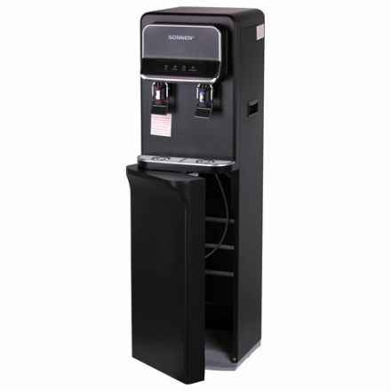 Кулер для воды SONNEN FSE-02WB, напольный, нагрев/охлаждение, НИЖНЯЯ ЗАГРУЗКА, 2 крана, черный, 456169