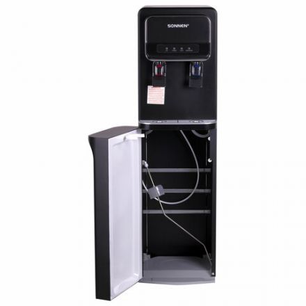 Кулер для воды SONNEN FSE-02WB, напольный, нагрев/охлаждение, НИЖНЯЯ ЗАГРУЗКА, 2 крана, черный, 456169
