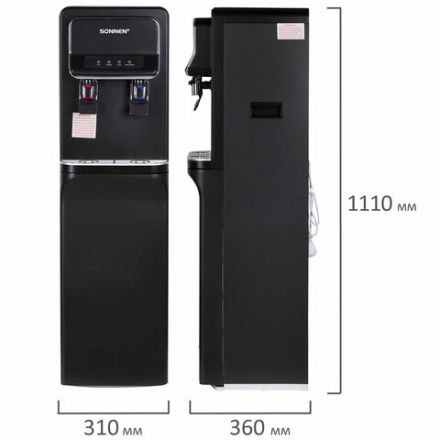 Кулер для воды SONNEN FSE-02WB, напольный, нагрев/охлаждение, НИЖНЯЯ ЗАГРУЗКА, 2 крана, черный, 456169