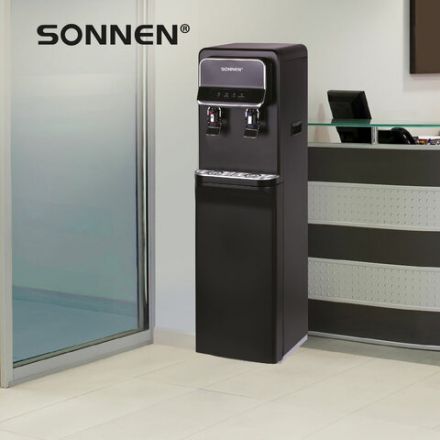 Кулер для воды SONNEN FSE-02WB, напольный, нагрев/охлаждение, НИЖНЯЯ ЗАГРУЗКА, 2 крана, черный, 456169