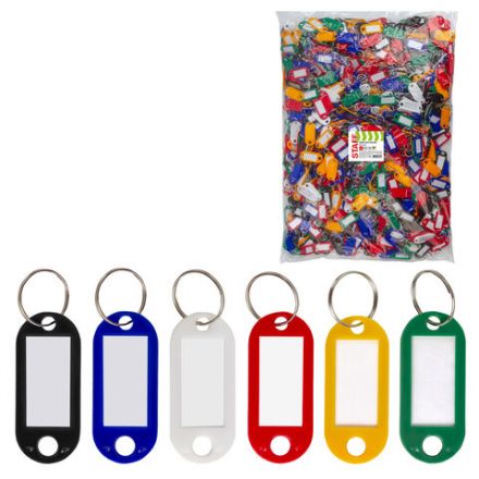 Бирки для ключей КОМПЛЕКТ 1000 ШТ., длина 50 мм, инфо-окно 30х15 мм, АССОРТИ, STAFF, 237494