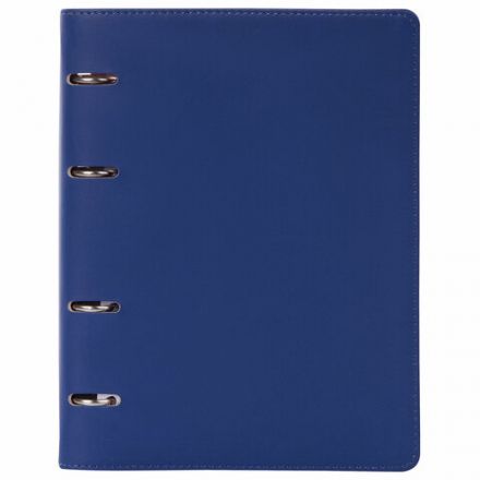 Тетрадь на кольцах А5 (180х220 мм), 120 листов, под кожу, клетка, BRAUBERG "Fusion", синий/оранжевый, 129994