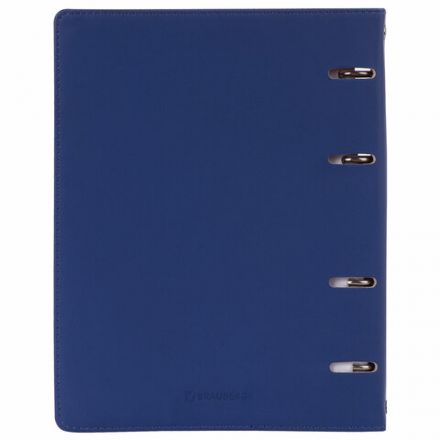 Тетрадь на кольцах А5 (180х220 мм), 120 листов, под кожу, клетка, BRAUBERG "Fusion", синий/оранжевый, 129994