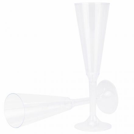 Фужер одноразовый 160 мл для шампанского пластиковый, прозрачная высокая ножка, "Флюте", 1015