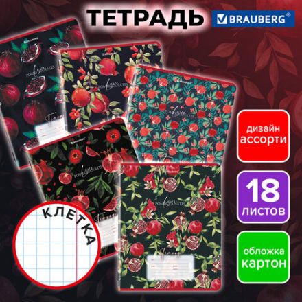 Тетрадь 18 л. BRAUBERG, клетка, обложка картон, ГРАНАТ, 107296