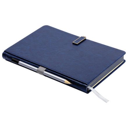 Скетчбук, слоновая кость 140 г/м2 130х210 мм, 80 л., КОЖЗАМ, застежка металл, BRAUBERG ART CLASSIC, "Inspiration", под кожу, синий, 116465