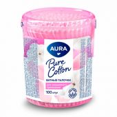 Ватные палочки КОМПЛЕКТ 100 шт., AURA, пластиковый стакан, 13143