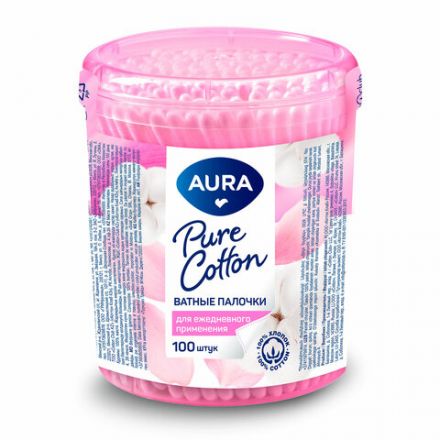Ватные палочки КОМПЛЕКТ 100 шт., AURA, пластиковый стакан, 13143