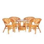 Комплект "PELANGI"  02/15 ( стол со стеклом + 4 кресла ) [без подушек] ротанг, кресло 65х65х77см, стол диаметр 64х61см, Honey (мед)