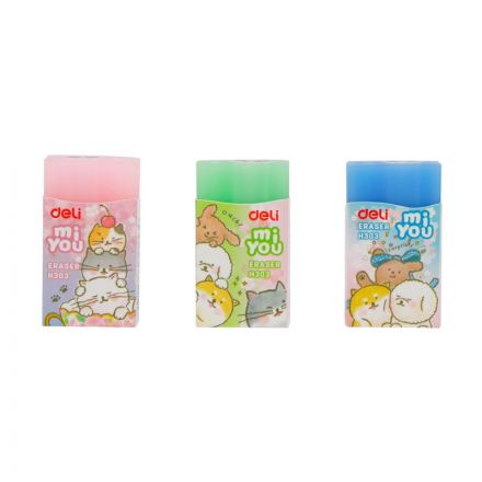 Ластик прямоугольный Deli EH303 MiYou 40x22x12мм ассорти картонная упаковка