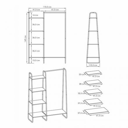 Вешалка-стеллаж "Скандинавия-1", 1470х1100х385 мм, 5 полок, металл/ЛДСП, белая/дуб, ГСС1 Б Вешалка-стеллаж "Скандинавия-1", 1470х1100х385 мм, 5 полок, металл/ЛДСП, белая/дуб, ГСС1 Б